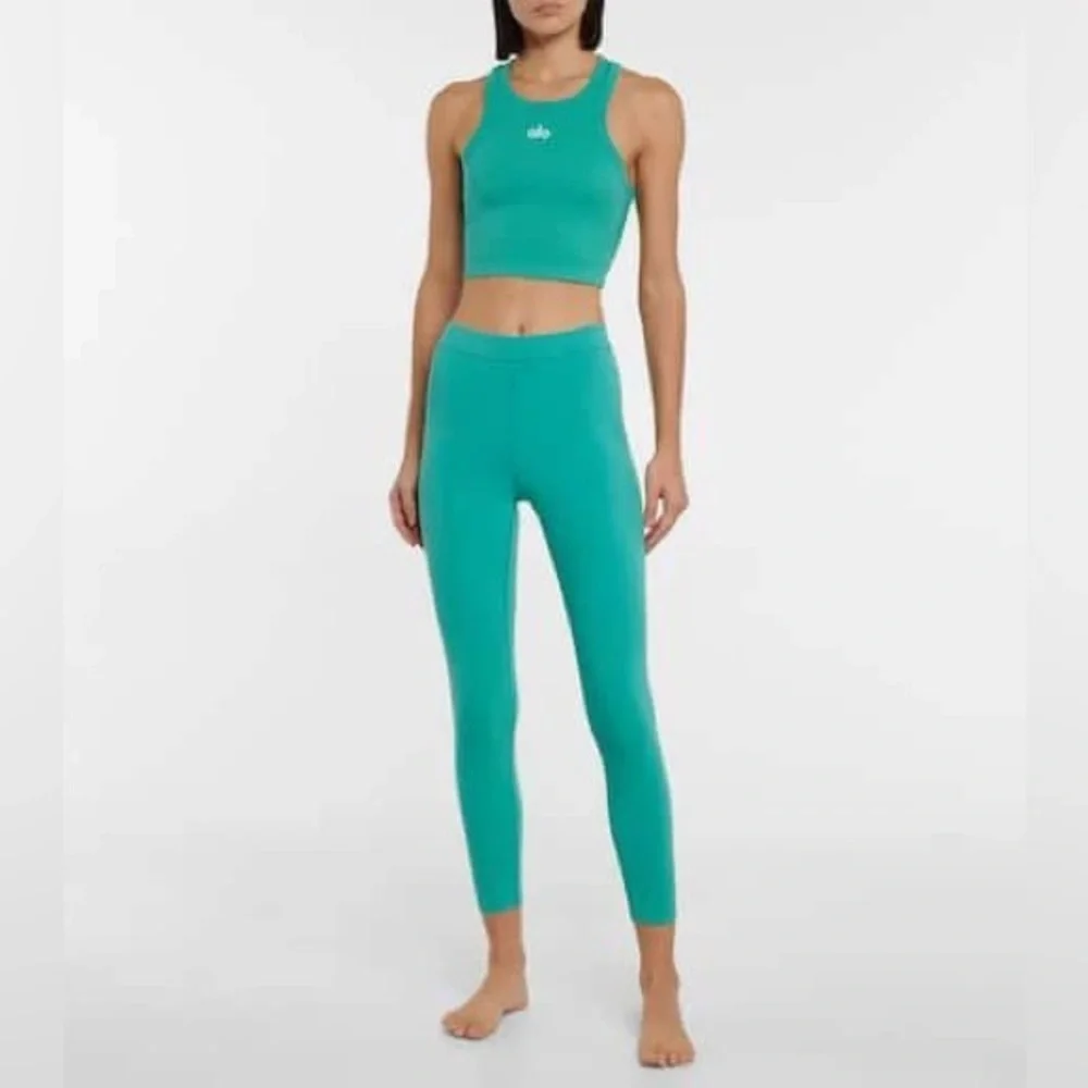 ALO leggings ribbed blissful high waisted 7/8 ocean teal emerald workout